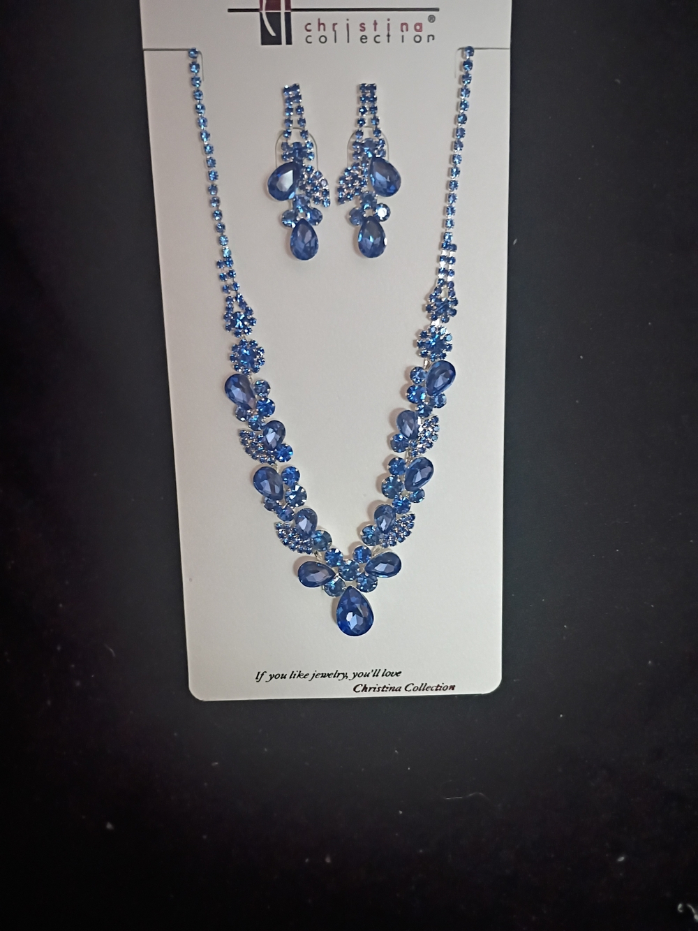 Blue Crystal Necklace & Earrings Set